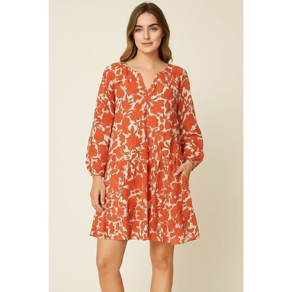 easel Dresses & Skirts - New Easel Oversized Red Floral Boho Dress Women’s Small Cottagecore